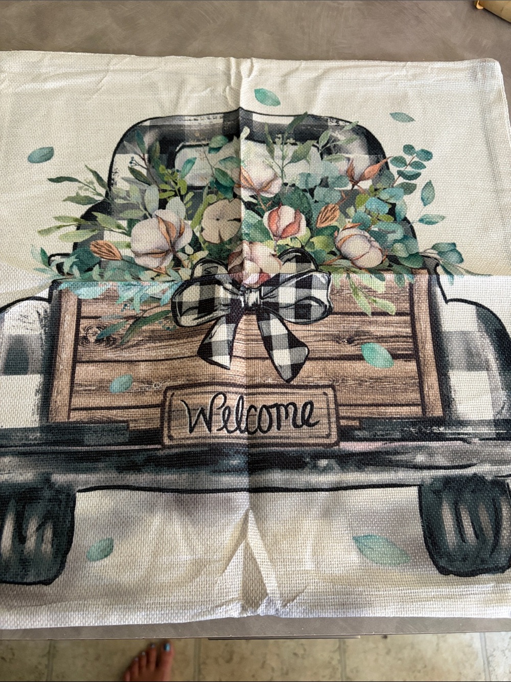 Welcome Floral Truck Decorative pillow covers- Cream, Green, Black